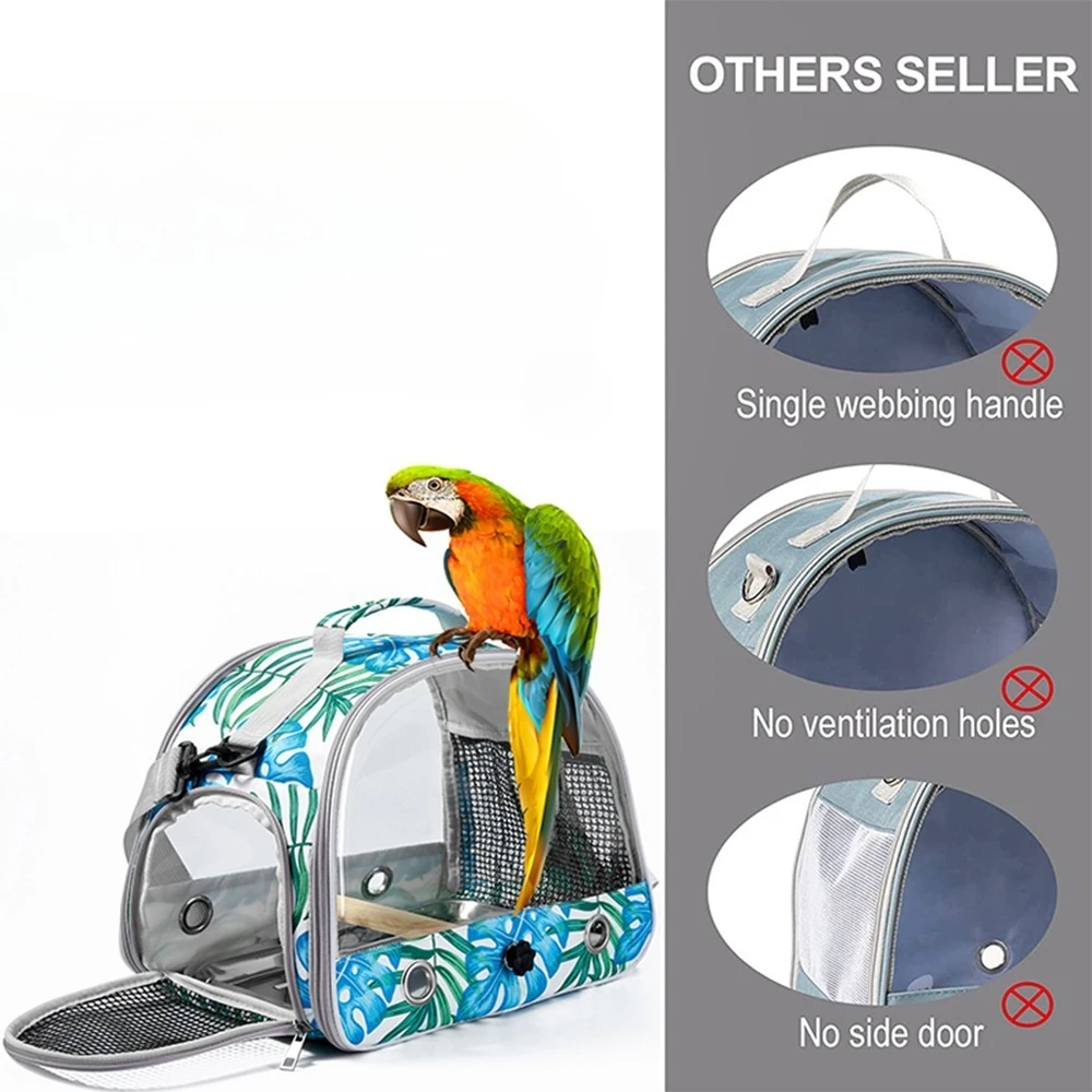 Portable Pet Bird Cage Parrot Nest Foldable Fashion Print Crossbody Hamster Bag Thick Transparent PVC Oxford Cloth Bird House - Image 4