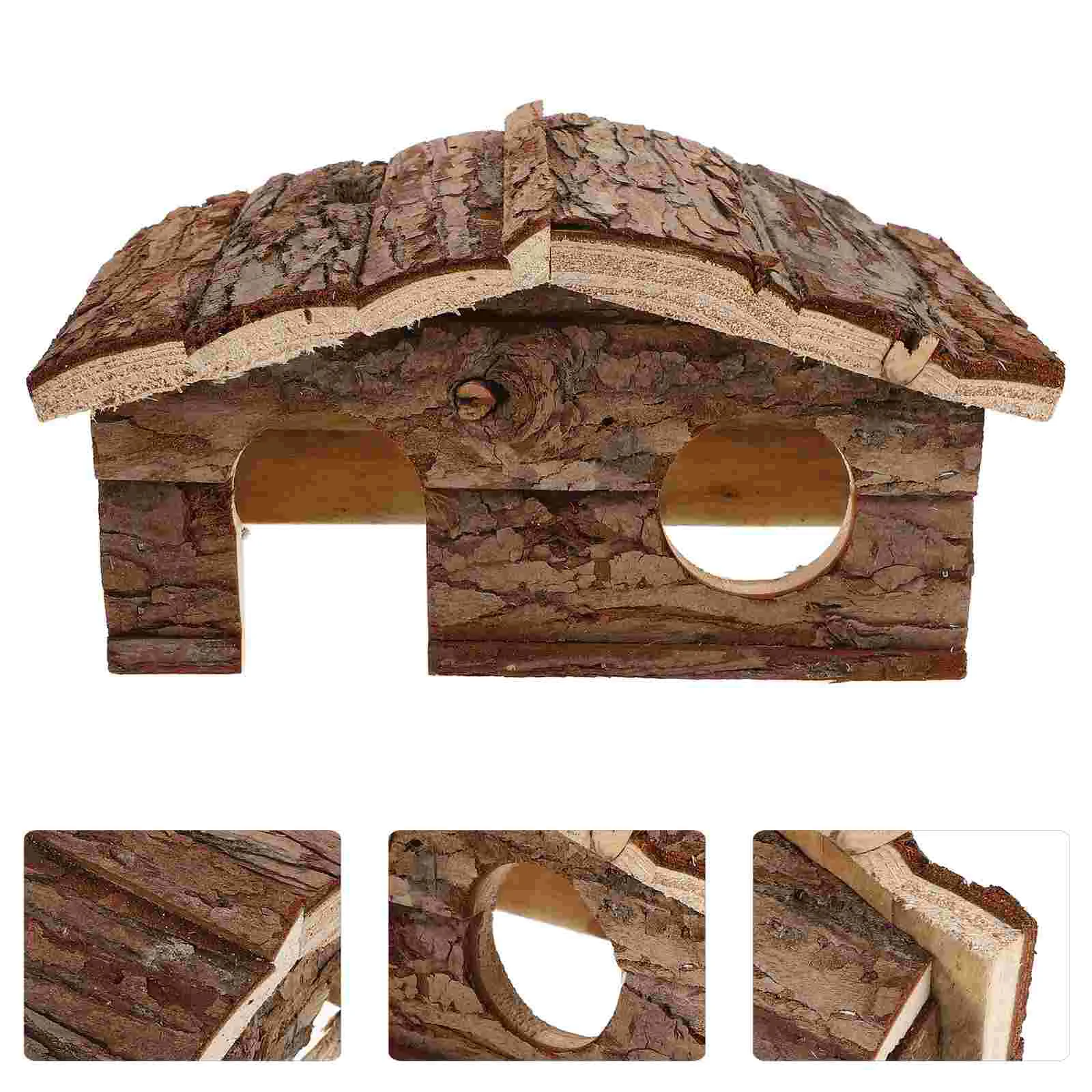 Wooden Small Animal Hut Hamster Wood House Guinea Pig Rest House Rat Cage Decor Mouse Habitat Pet Cabin Toys Cages Hideouts - Image 6