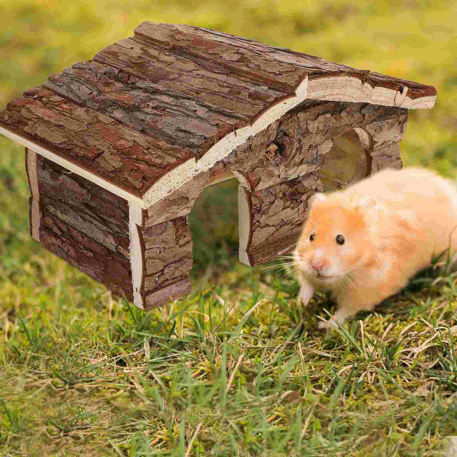Wooden Small Animal Hut Hamster Wood House Guinea Pig Rest House Rat Cage Decor Mouse Habitat Pet Cabin Toys Cages Hideouts - Image 4