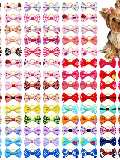 50PCS Dog Accessories Dog Bows Handmade Cute Hair Accessories For Dogs and Cats Puppy Bows With Rubber Bands Pet Supplies
