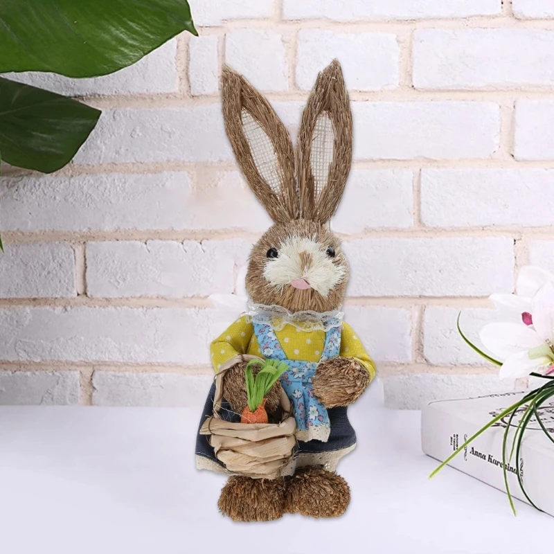 367A Cute Straw Rabbit Bunny Easter Decorations Holiday Home Garden Wedding Ornament Photo Props Crafts - Image 2