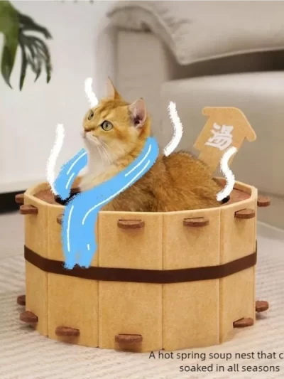Four Seasons Bathtub Cat House Fun Semi-Enclosed Felt Cat Bed Sturdy Washbasin Design for Sharpening Claws And Sleeping