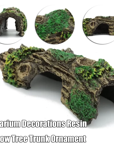 Aquarium Hollow Tree Tunnel Cave Ornament Fish Shrimp Reptile Hiding Shelter Fish Tank Decorations Small Fishbowl Accessories