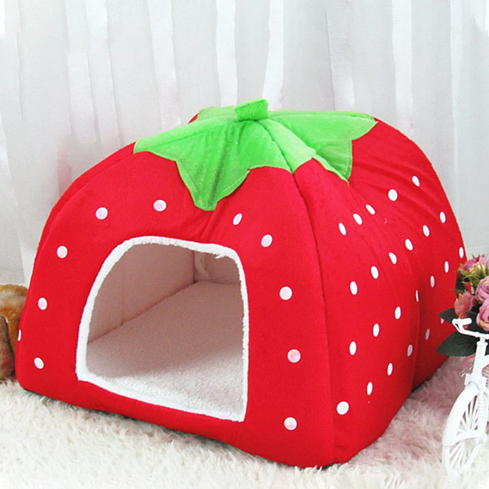 Foldable Pet House Strawberry Cat Bed Portable Entrance Pet Puppy Cave Sofa Cat Tent Sleeping Bed for Cats Dog - Image 3
