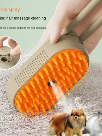 Steamy Dog Brush Electric Spray Cat Hair Brush 3 in1 Dog Steamer Brush for Massage Pet Grooming Removing Tangled and Loose Hair