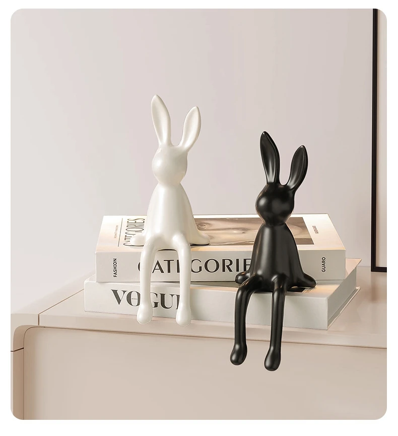 Cute Rabbit Sitting Position Figurines Ceramics Desktop Decoration Crafts Living Room TV Stand Bookcase Warm Home Decorations - Image 13