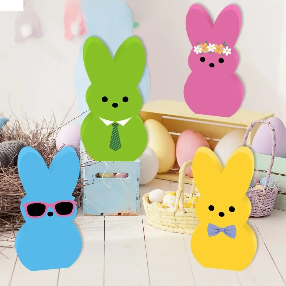 Rabbit Shape Easter Bunny Wood Signs Cartoon Handmade Colorful Rabbit Decoration Wooden Cute Home Table Decor Home Decor - Image 5