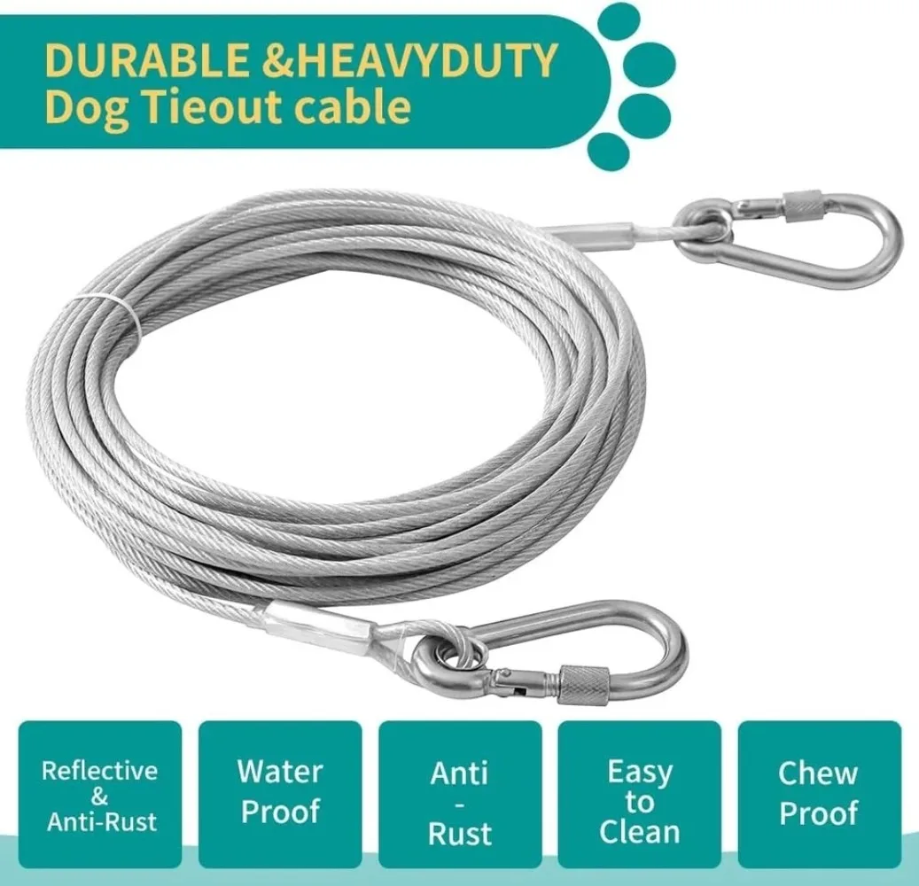 Dog Tie Out Cable Galvanized Steel Wire Pet Leash with PVC Coating Chew Proof Lead for Large Dogs Pets Dog Yard Camping Outdoors - Image 3