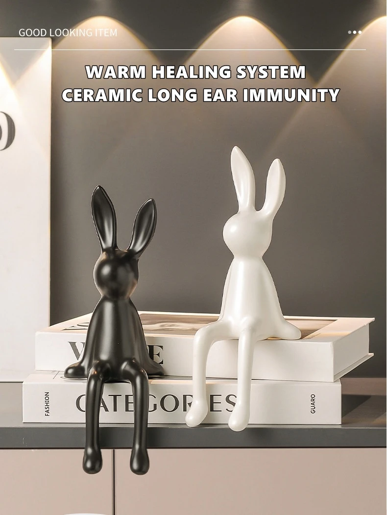 Cute Rabbit Sitting Position Figurines Ceramics Desktop Decoration Crafts Living Room TV Stand Bookcase Warm Home Decorations - Image 10