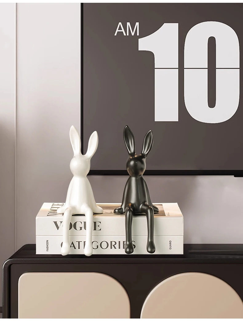 Cute Rabbit Sitting Position Figurines Ceramics Desktop Decoration Crafts Living Room TV Stand Bookcase Warm Home Decorations - Image 14