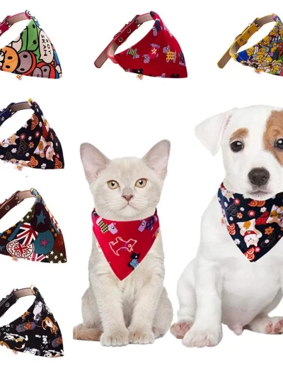 Pet Cat Collar PU Leather Small Dog Scarf Adjustable Puppy Cats Neckerchief trigon Pet Collars Accessories cat neck Collar