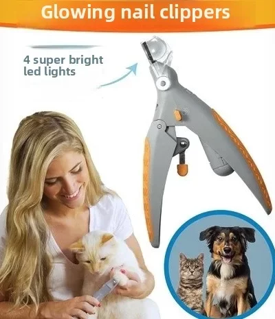 Pet nail clippers, large light-up nail clippers, LED splash-proof nail clippers for cats and dogs, and pet cleaning supplies