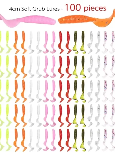 100Pcs/Lot Fishing Lures 4cm 0.4g Soft Bait Artificial Silicone Wobbler Worm Moggot Grub Lure Sea Swimbait Pike Carp Accessories