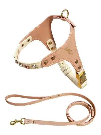 PU Leather Dog Cat Harness Vest and Leash Set Imitation Diamond Pet Harness Puppy Small Dog Cat Harness Pet Supplies