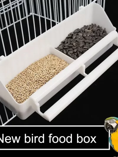 Bird Trough Pet Water Food Dispenser with Perch Stick 2 Compartments Feeding Dish Parrot Feeder Pet Hanging Feeding Container