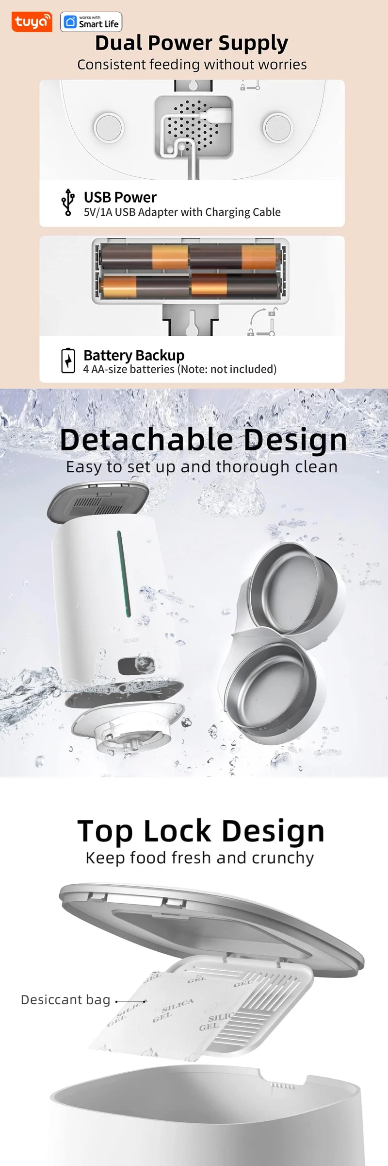 4L Automatic Pet Feeder for1/2Cats,WiFi Smart Feed Automatic Pet Feeder for Cats& Dogs,Timed Pet Food Dispenser with APP Control - Image 11