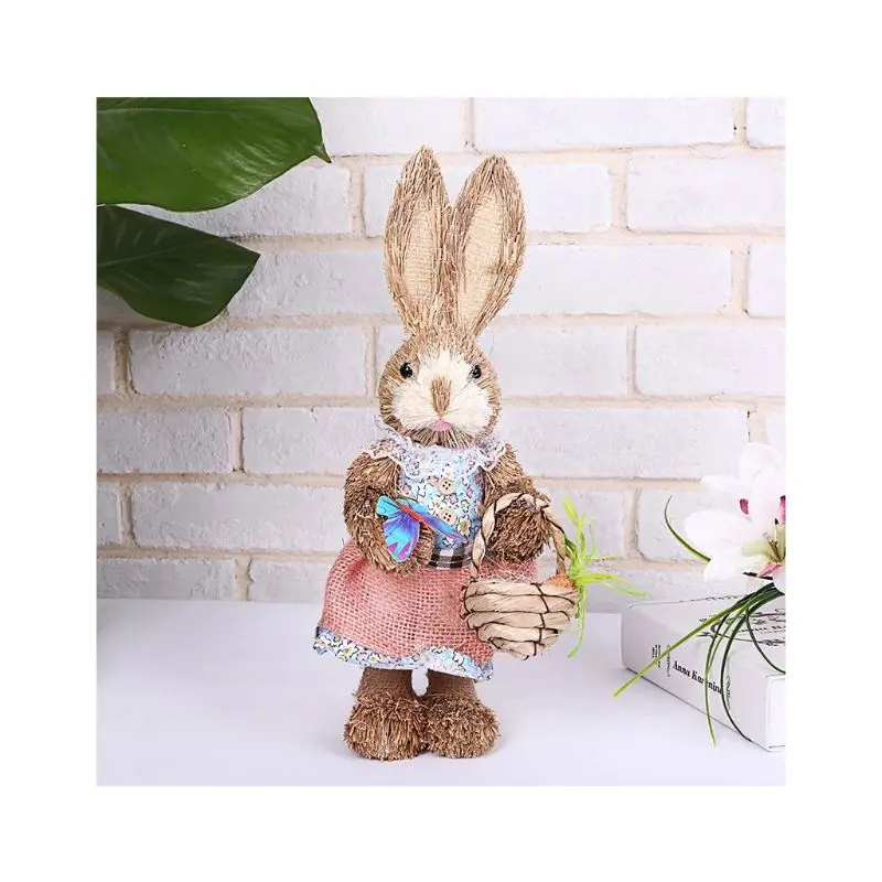 367A Cute Straw Rabbit Bunny Easter Decorations Holiday Home Garden Wedding Ornament Photo Props Crafts - Image 8