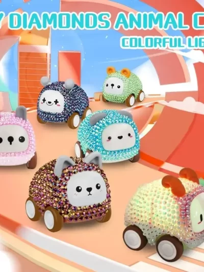 Novelty Cute Animal DIY 3D Diamond Art Car Toys with Light, Crafts for Kids Ages 6+ with Keychains ,Christmas,birthday Gift