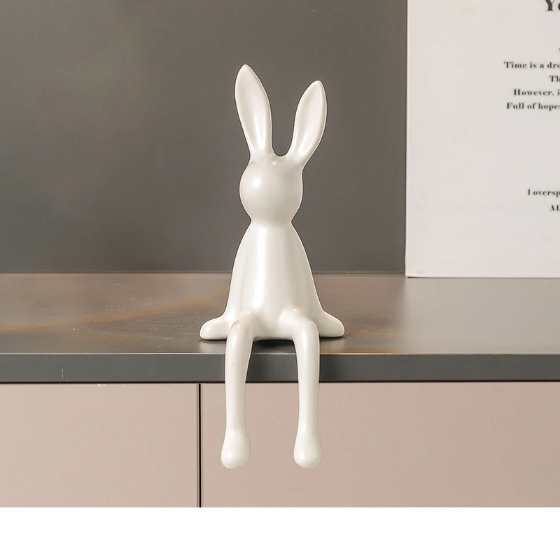 Cute Rabbit Sitting Position Figurines Ceramics Desktop Decoration Crafts Living Room TV Stand Bookcase Warm Home Decorations - Image 4