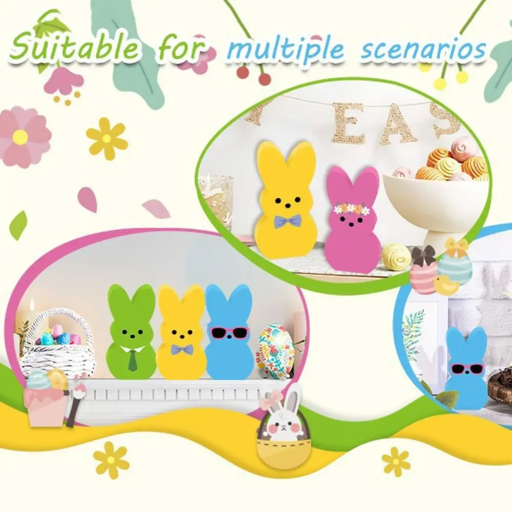 Rabbit Shape Easter Bunny Wood Signs Cartoon Handmade Colorful Rabbit Decoration Wooden Cute Home Table Decor Home Decor - Image 11