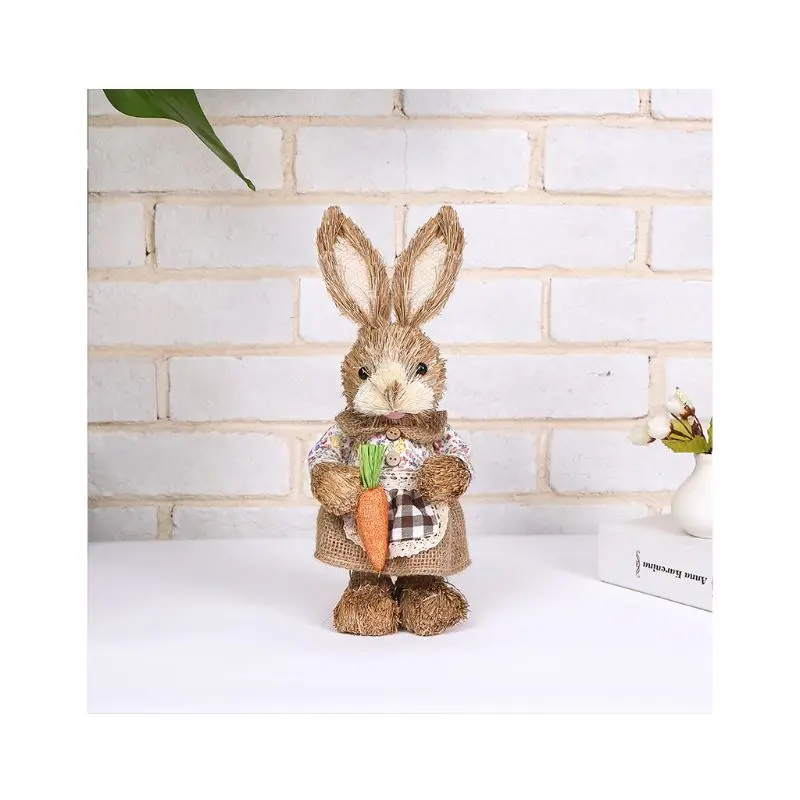367A Cute Straw Rabbit Bunny Easter Decorations Holiday Home Garden Wedding Ornament Photo Props Crafts - Image 7