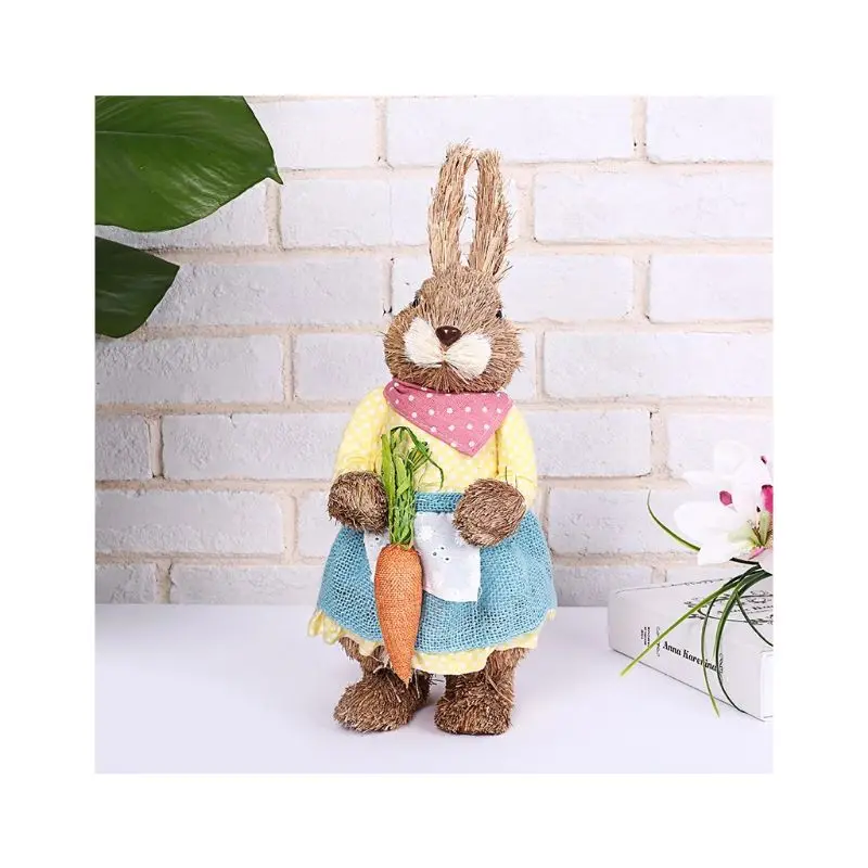 367A Cute Straw Rabbit Bunny Easter Decorations Holiday Home Garden Wedding Ornament Photo Props Crafts - Image 11