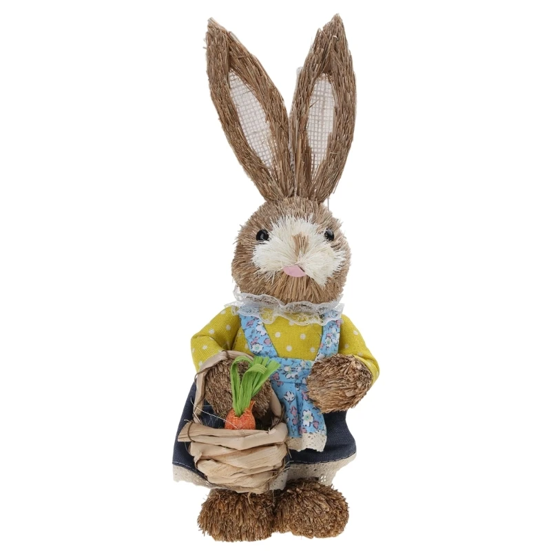 367A Cute Straw Rabbit Bunny Easter Decorations Holiday Home Garden Wedding Ornament Photo Props Crafts
