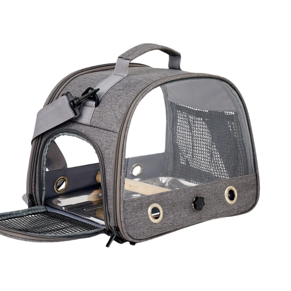 Portable Pet Bird Cage Parrot Nest Foldable Fashion Print Crossbody Hamster Bag Thick Transparent PVC Oxford Cloth Bird House - Image 5