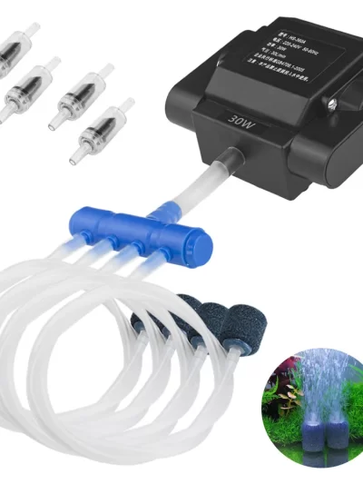 Aquarium Air Pump Fish Oxygen Aerator Pump Basement Aquarium Hydroponic 4 Outlets Air Pump Bubbler with Accessories Fish Tank