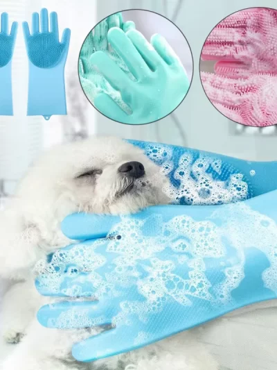 Pet Grooming Cleaning Gloves Dog Massage Cleaning Silicon Hair Removal Glove Dog Cat Bathing Shampoo Glove Pet Supplies ﻿
