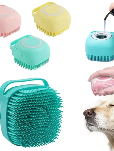 Silicone Dog Bath Massage Gloves Brush Pet Cat Bathroom Cleaning Tool Comb Brush for Dog Can Pour Shampoo Dog Grooming Supplies