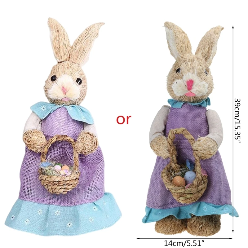 367A Cute Straw Rabbit Bunny Easter Decorations Holiday Home Garden Wedding Ornament Photo Props Crafts - Image 19