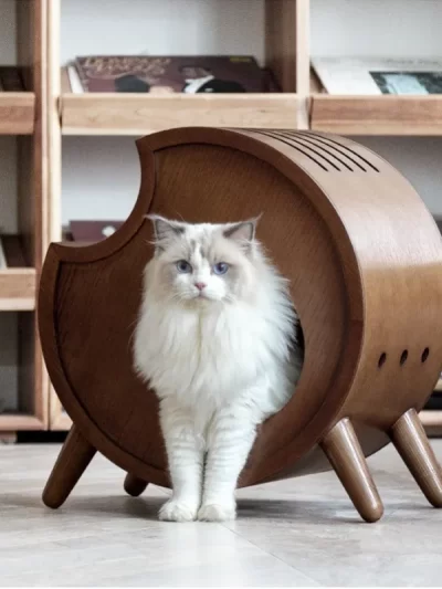 Dog Cat House Semi-enclosed Winter Shelter Indoor Pets Wooden Circle Breathable Cat Bed Home Decoration Pet Products Accessories