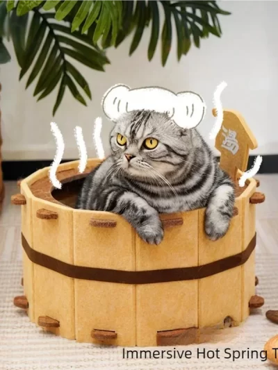 Four Seasons Bathtub Cat House Semi-Enclosed Felt Cat Bed Sturdy Washbasin Design for Claws Sharpening And Sleeping