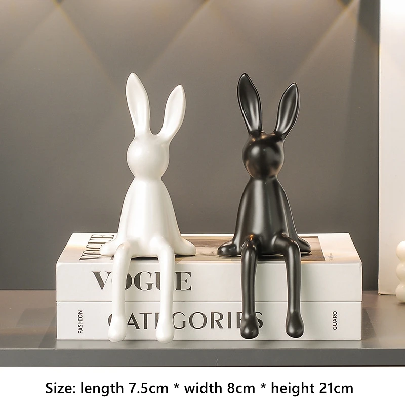 Cute Rabbit Sitting Position Figurines Ceramics Desktop Decoration Crafts Living Room TV Stand Bookcase Warm Home Decorations - Image 7