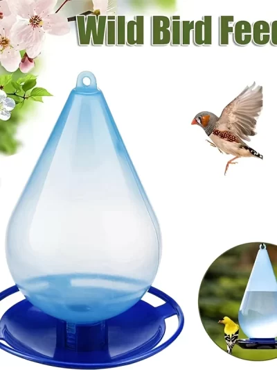 1PC Transparent Blue Bird Feeder Durable Plastic Outdoor Garden Patio Hanging Design Easy to Clean Attracting Wild Birds