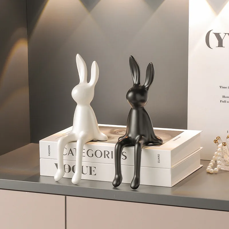 Cute Rabbit Sitting Position Figurines Ceramics Desktop Decoration Crafts Living Room TV Stand Bookcase Warm Home Decorations - Image 3