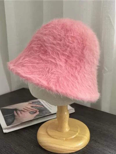 Rabbit hair fisherman hat women's versatile warm water bucket hat autumn and winter show face small basin hat