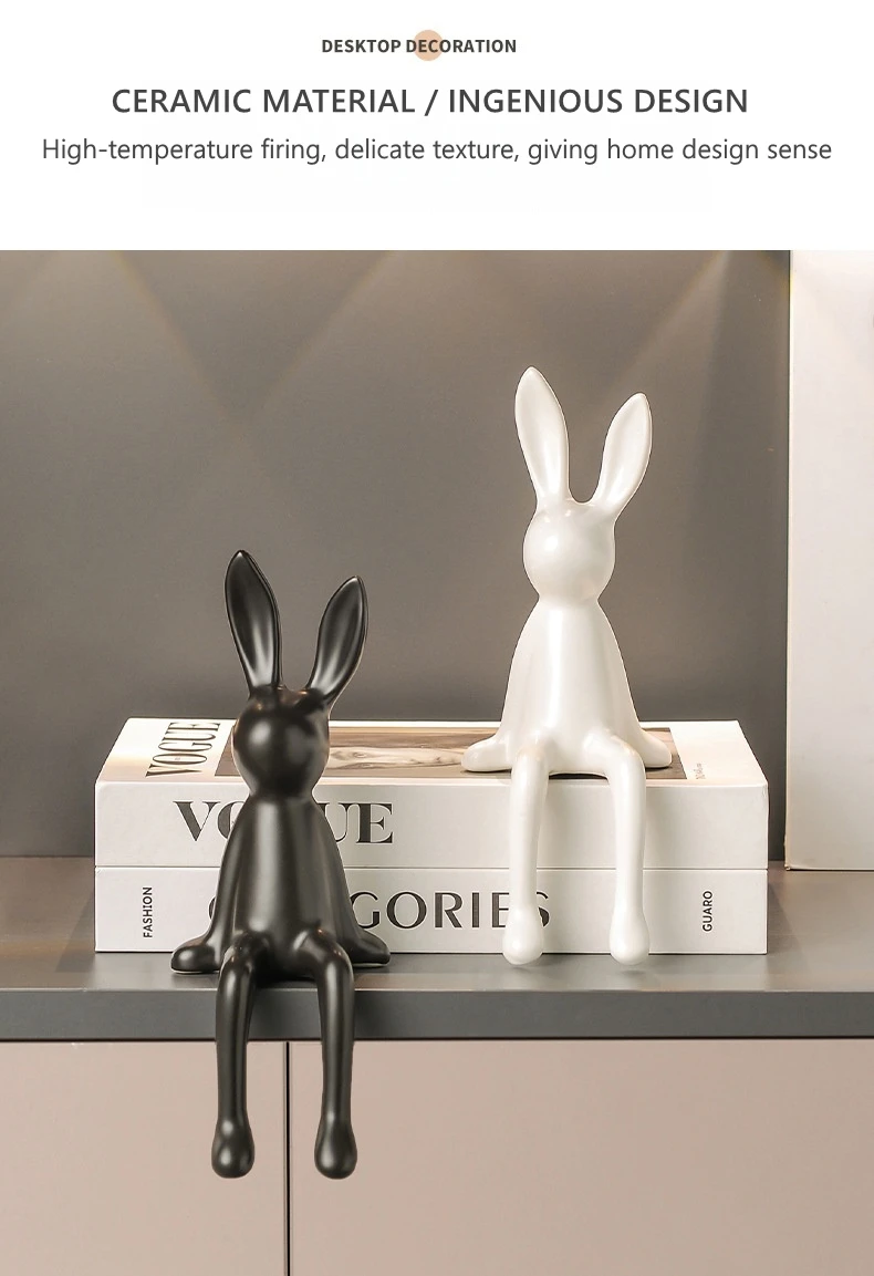 Cute Rabbit Sitting Position Figurines Ceramics Desktop Decoration Crafts Living Room TV Stand Bookcase Warm Home Decorations - Image 12
