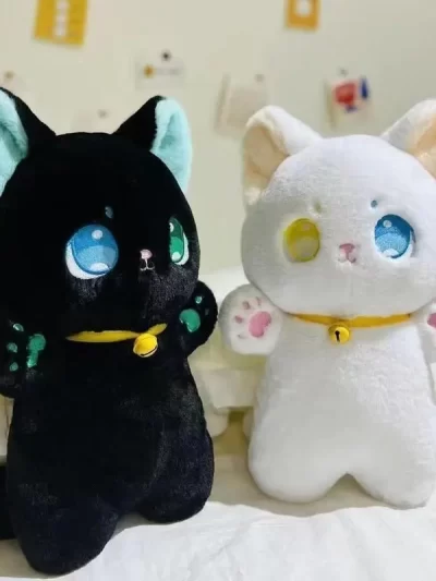 25cm Black and White Cat Plush Toy Grab Stuffed Animal Patung Dolls Children Toys Gifts Halloween Gifts Toys for Kids Girl