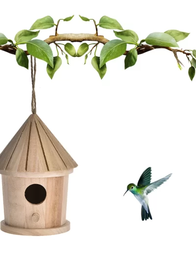 DIY Bird Nest Hanging Bird House Natural Wooden Bird Cage Resting Place Wall-mounted Outdoor Garden Tree Simple Birdhouse