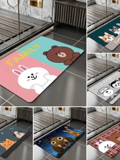 Cute Cat Dog Animal Cartoon Pattern Door Front Mat Decoration Home Bathroom Floor Mat
