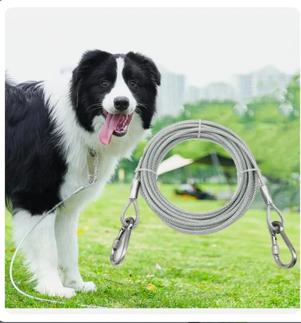 Dog Tie Out Cable Galvanized Steel Wire Pet Leash with PVC Coating Chew Proof Lead for Large Dogs Pets Dog Yard Camping Outdoors