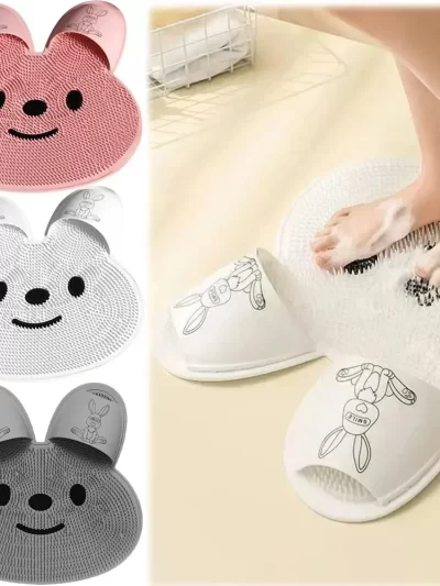 Rabbit Bathroom Shower Anti Slip Mat, Circular Massage Foot Mat, Back Suction Cup,Foot Scrubber, Back Scrubber, Anti Fall Device