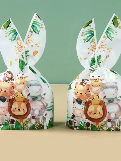 Jungle Animal Rabbit Gift Bags Candy Biscuit Packing Bag Happy Birthday Party Supplies Kids Baby Shower Wedding Diy Gift Bags