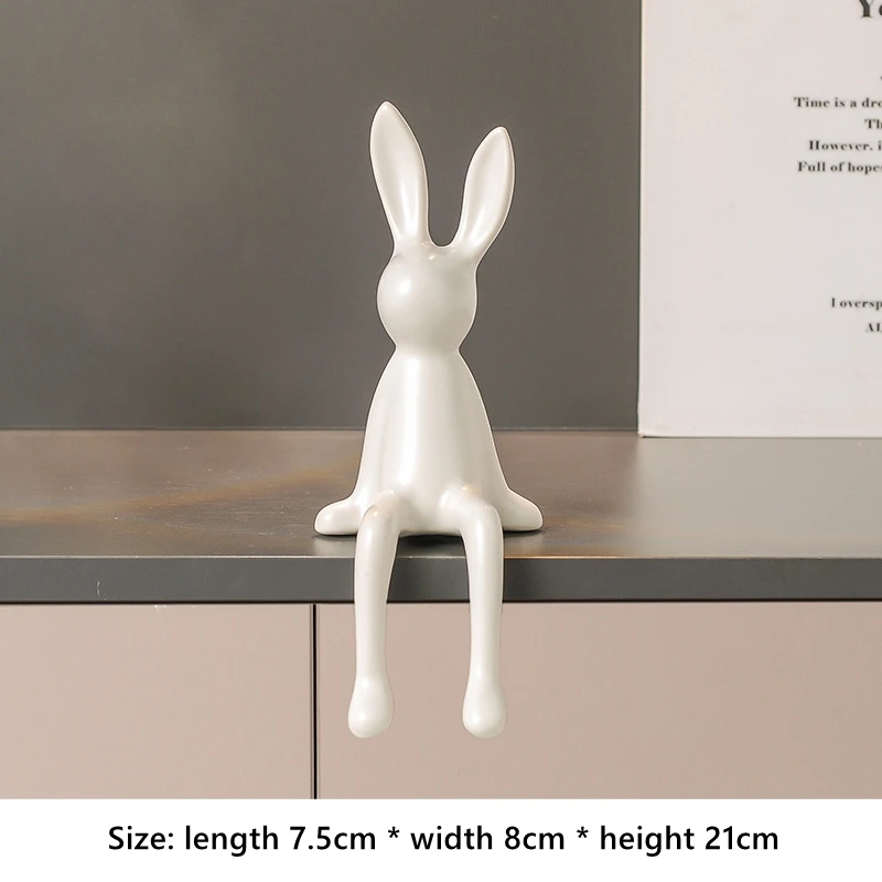 Cute Rabbit Sitting Position Figurines Ceramics Desktop Decoration Crafts Living Room TV Stand Bookcase Warm Home Decorations - Image 9