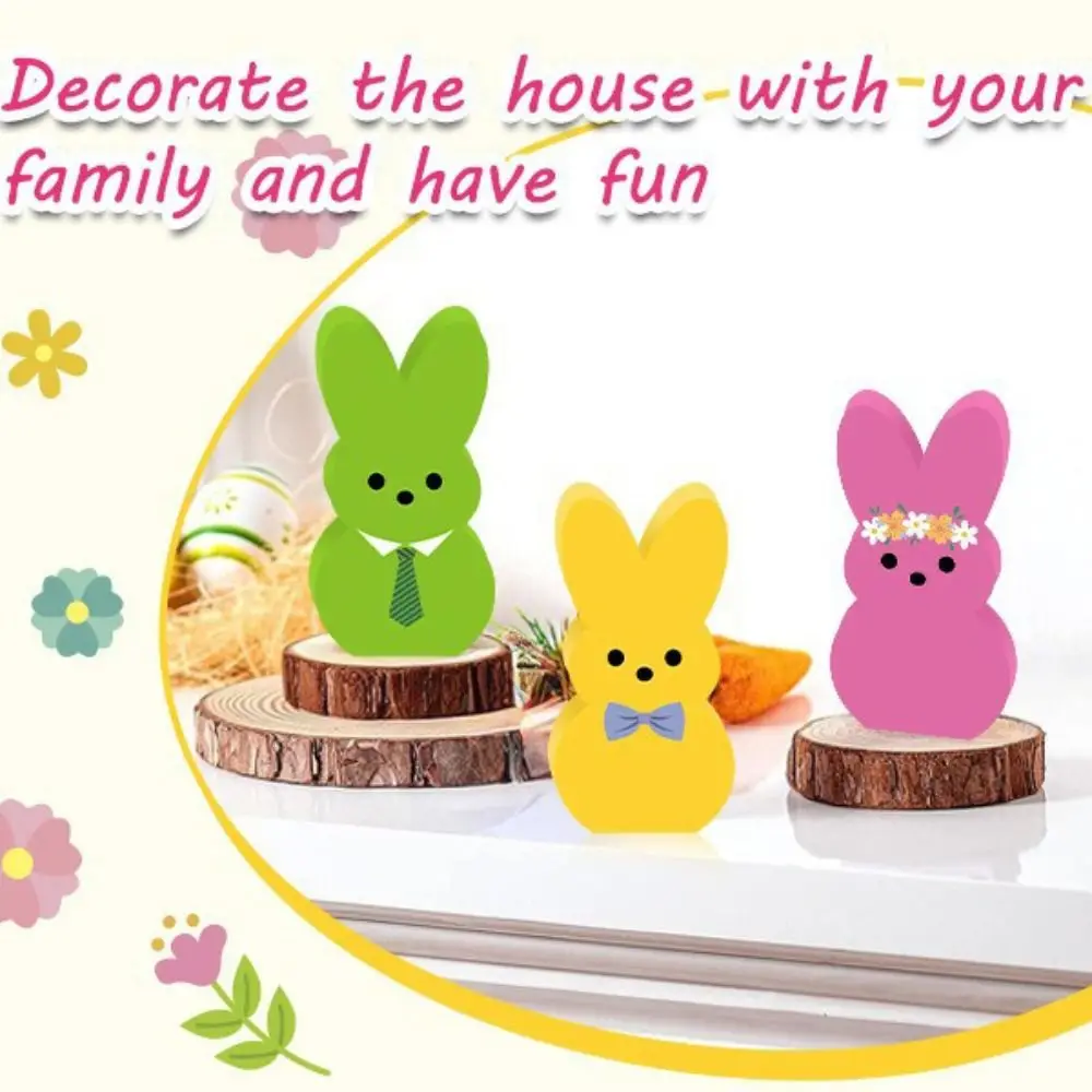 Rabbit Shape Easter Bunny Wood Signs Cartoon Handmade Colorful Rabbit Decoration Wooden Cute Home Table Decor Home Decor - Image 2