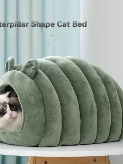 Half Closed Cat House, 4 Season Cute Style Bite Resistant Cat Kennel, Washable Cat Bed for Cats (Small, Brown)