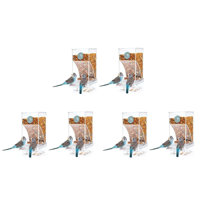 ABKW-6 PCS Bird Feeders Bird Feeding Cage Transparent Parakeet Seed Container Food Feeder - Image 3