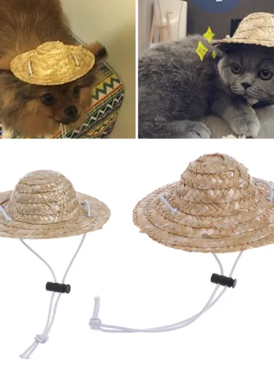 Pet Hat Dog Straw Hat Pet for Cat Hat with Adjustable Strap Sombrero Cap Size S/L Pet Dog for Cat Costume Accessories